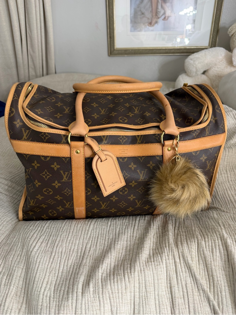 Louis Vuitton Brown Monogram Travel Duffel with Tan Trim